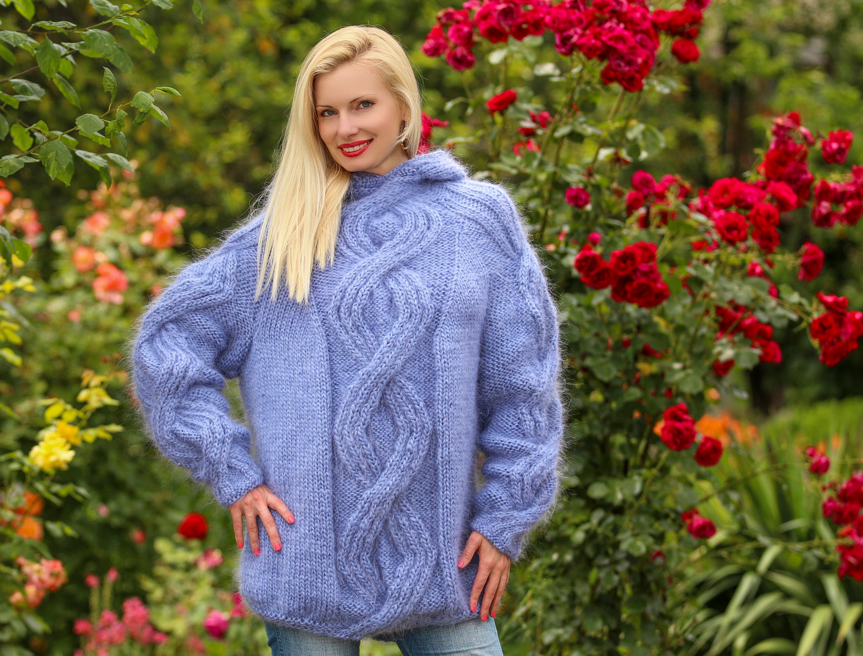 Cable Knit Thick Mohair Sweater Hand Knitted Mohair Pullover Ski