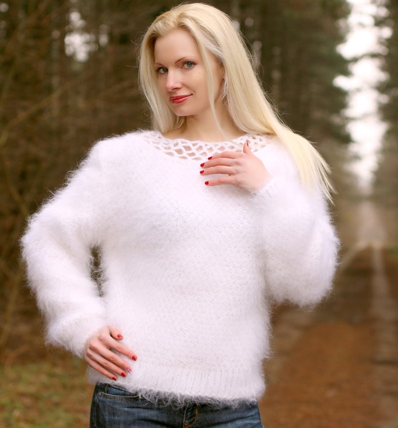 Fuzzy Mohair Sweater in White by Supertanya | Etsy