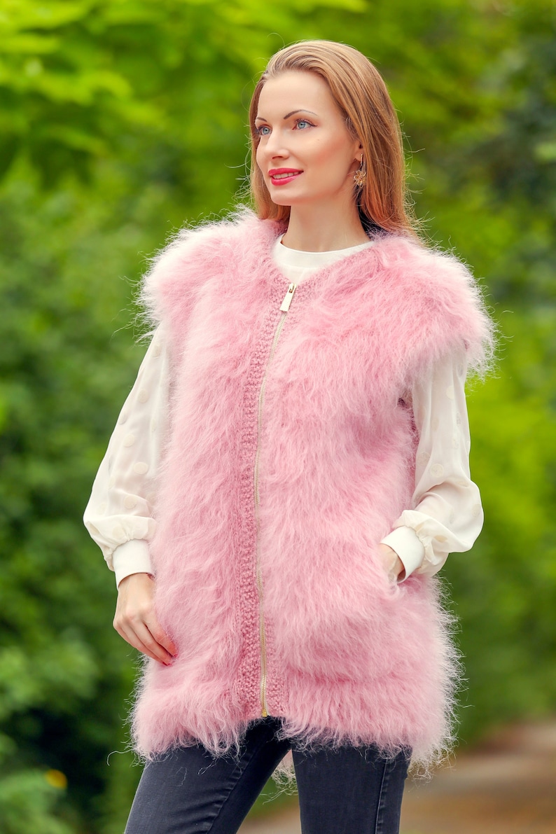 SuperTanya fuzzy pink mohair vest with zipper ready to ship size L-XL image 2