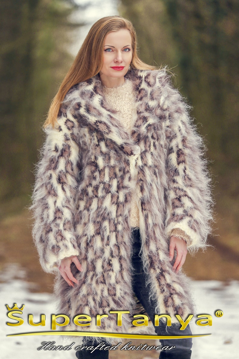 Designer Long Mohair Coat With Leopard Pattern Hand Knitted Etsy
