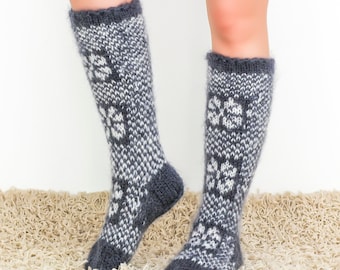 Gray mohair socks SuperTanya handmade leg warmers - Ready to Ship, one size