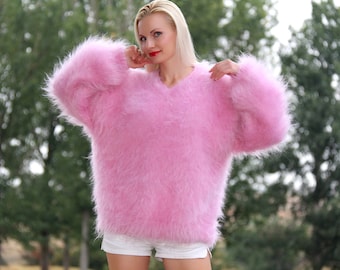 Handmade mohair sweater in light pink by SuperTanya, made to order