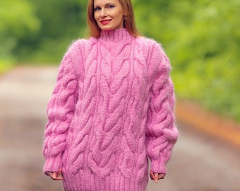 SuperTanya  pink thick mohair sweater - ready to ship - size L / XL