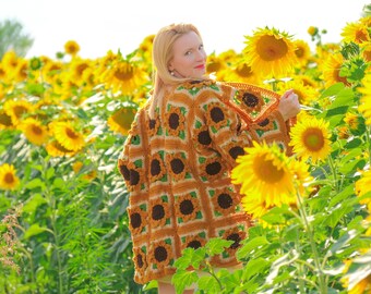 Sunflower crochet cardigan - SuperTanya unique handmade knitwear - made to order