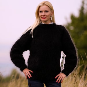 Crewneck mohair sweater thick pullover with raglan sleeves hand knitted jumper by SuperTanya MADE TO ORDER