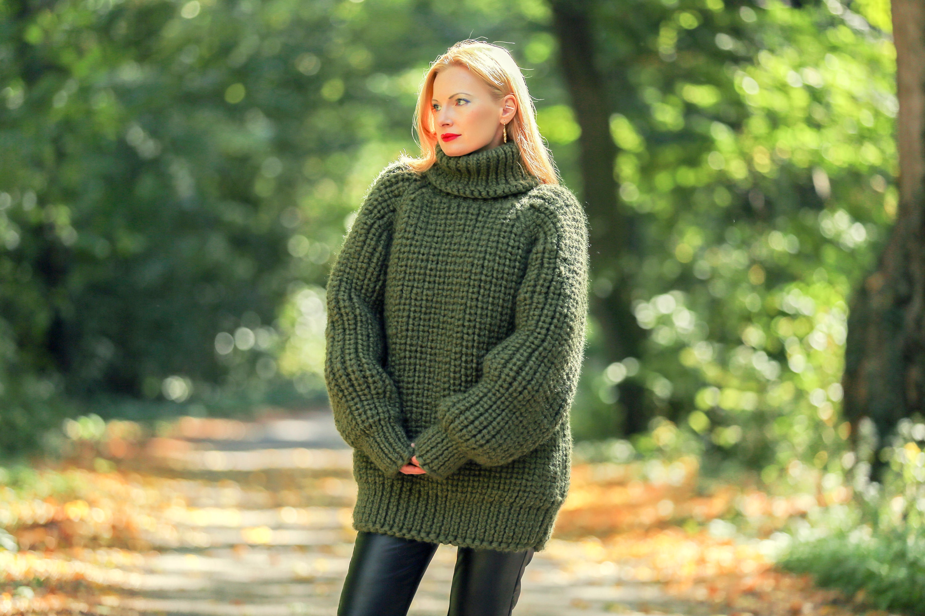 Supertanya Green Wool Sweater Thick Warm Handmade Ski Pullover - Etsy