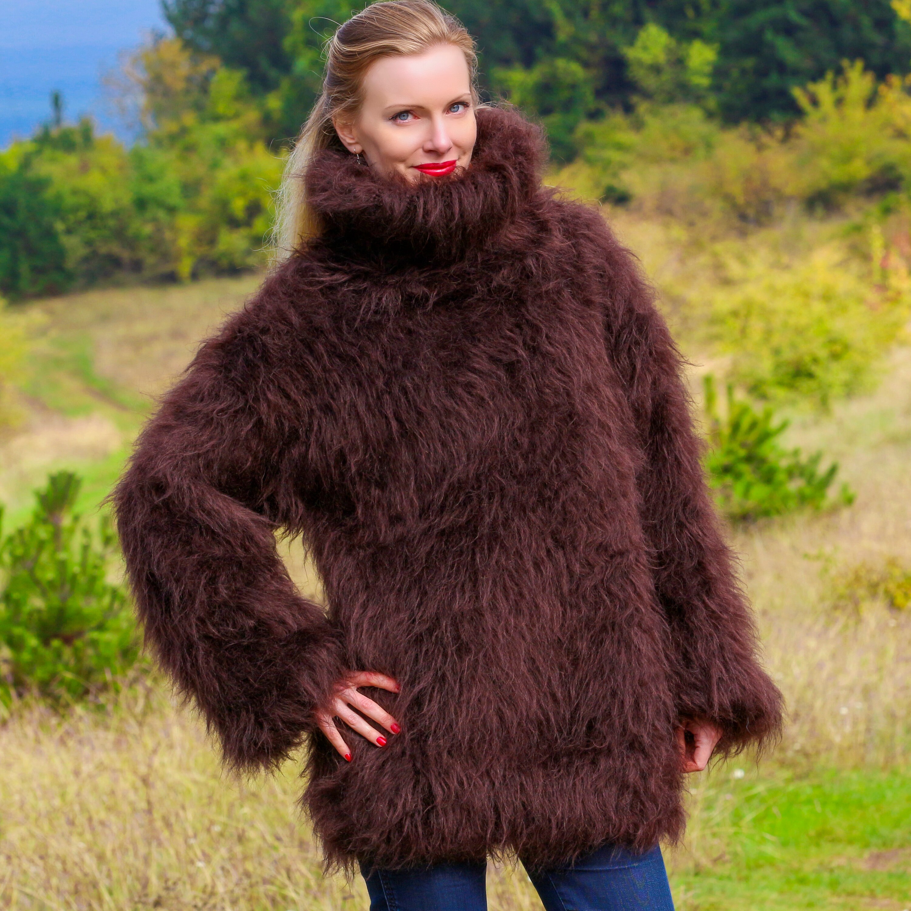 Thick Fuzzy Supertanya Mohair Sweater, Hand Knitted Pullover