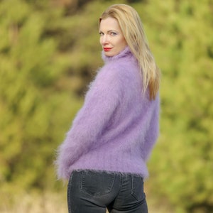 Purple lilac fuzzy light mohair sweater SuperTanya light handmade pullover, ready to ship, size S-M