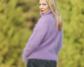 Purple lilac fuzzy light mohair sweater SuperTanya light handmade pullover, ready to ship, size S-M