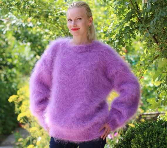 Crewneck Mohair Sweater Fuzzy Jumper Hand Knitted Fluffy - Etsy