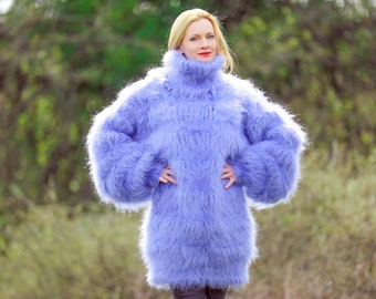 SuperTanya blue mohair sweater hand knitted fuzzy mohair pullover Ready to ship * XL-XXL * 1.9 kilograms