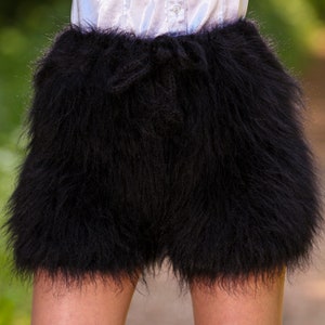 Fuzzy black mohair shorts fluffy short pants by SuperTanya - ready to ship, one size