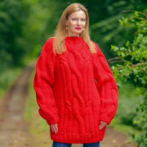 SuperTanya roter dicker Wollpullover - sofort lieferbar - Größe M - L ***2,7 KG *** 100% Wolle
