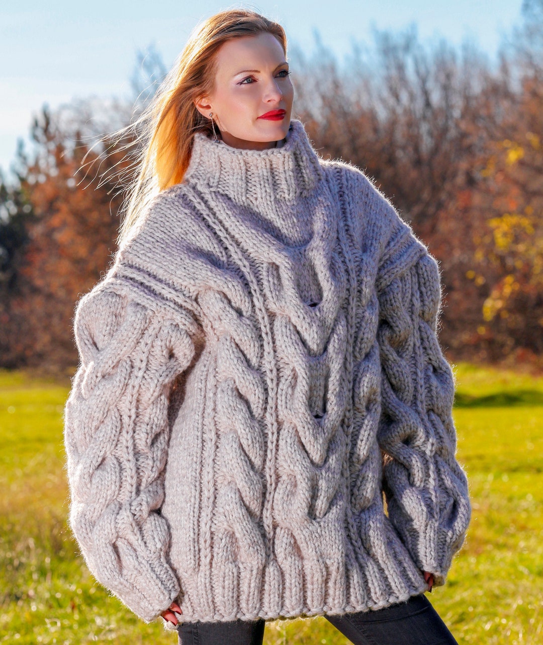Oversized Pullover Cable Knit Wool Sweater Jumper by - Etsy