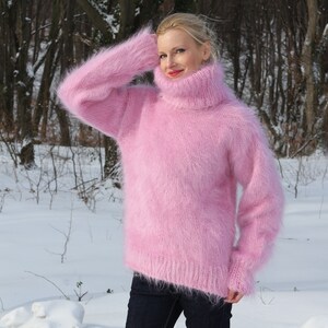 Turtleneck Soft Fuzzy Mohair Sweater Hand Knitted Thick Fluffy - Etsy