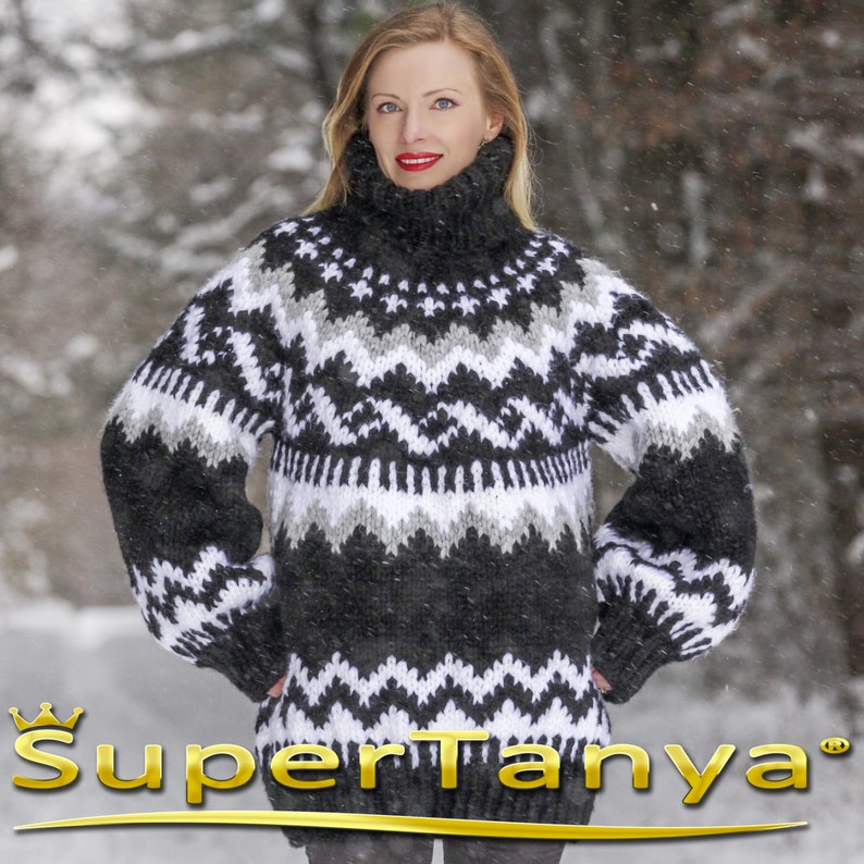 Handmade Icelandic wool sweater hand knitted thick Nordic turtleneck winter pullover by SuperTanya image 1