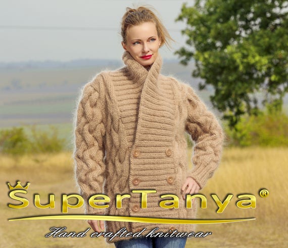 SuperTanyaのケーブルモヘアセータージャケットショールカラー