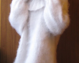 Luxurious Snowy White Hand Knitted Mohair Sweater