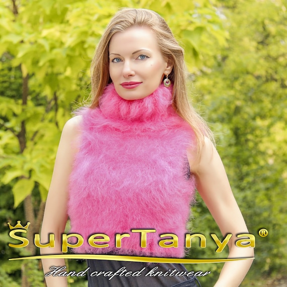 Fuzzy Pink Mohair Top With Turtleneck by Supertanya - Ready to