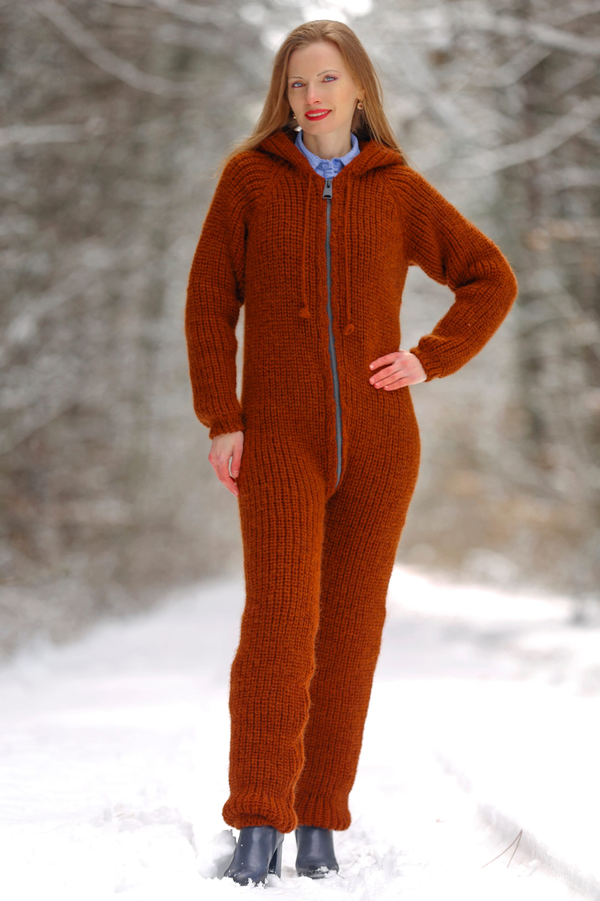 Soft Wool Pajama Bodysuit Catsuit With Zipper and Hood by - Etsy