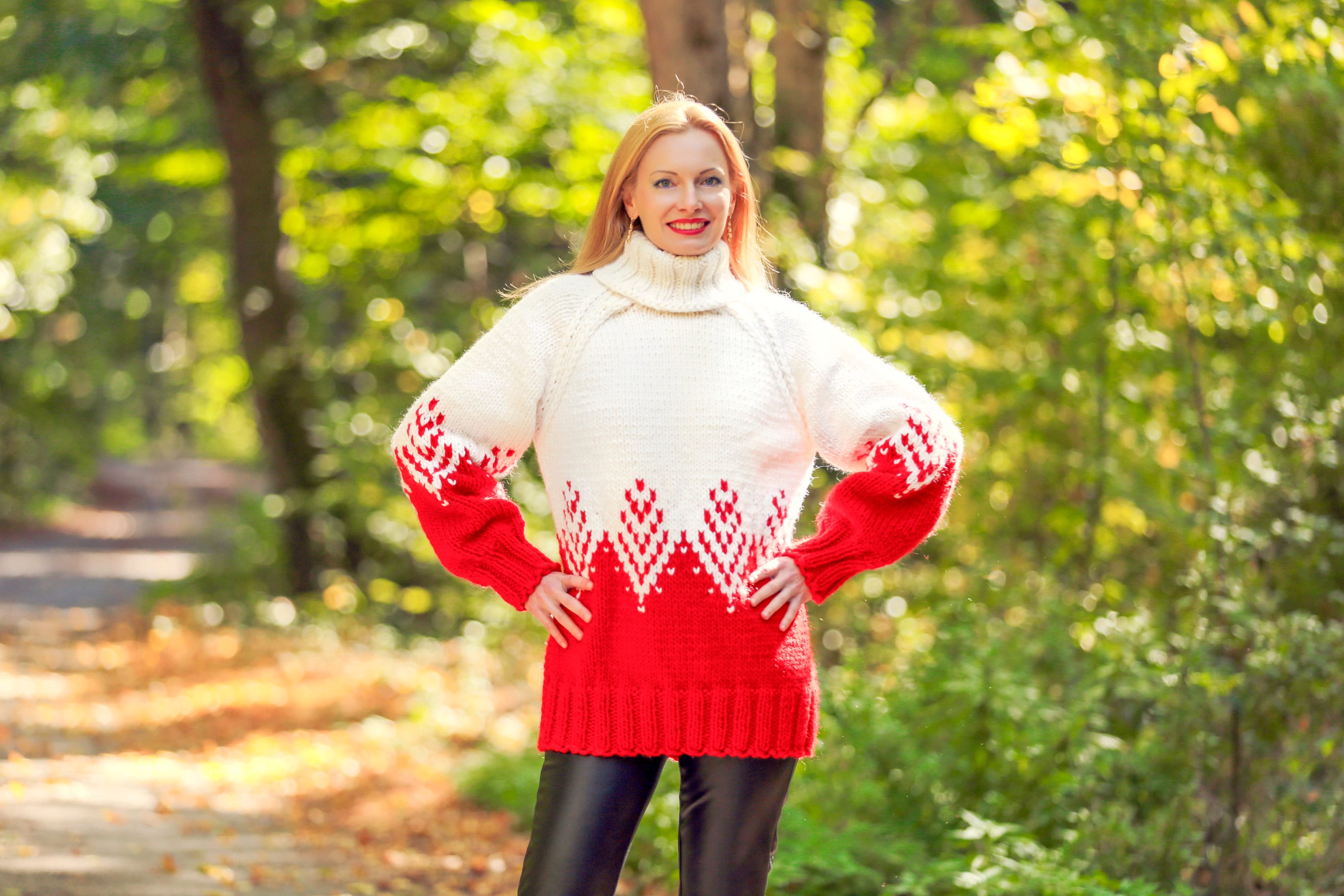 Supertanya Christmas Sweater Red White Pullover READY TO SHIP Size M / L 