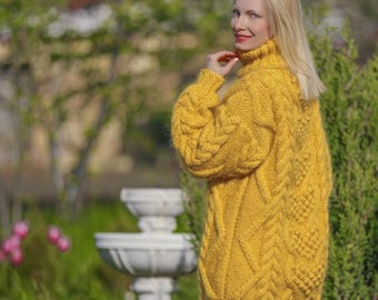 Jersey de mohair amarillo tejido a mano – Colección premium de prendas de punto hechas a mano SuperTanya, listo para enviar, talla L-XL