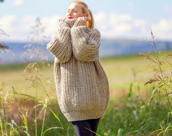 Pull Col Roulé En Laine Bio SuperTanya - Marron Foncé, Taille 2XL, Tricot épais