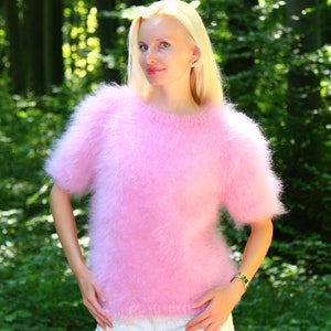 Light Mohair Sweater Short Sleeved Hand Knitted Fuzzy Top - Etsy