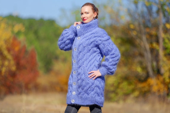 Supertanya Mohair Sweater Cardigan Thick Cable Knit Jacket - Etsy