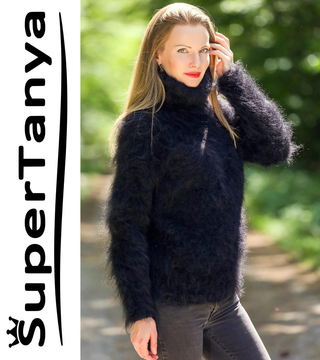 Black Sweater - Elegant Light Fuzzy Mohair Pullover Ready to Ship