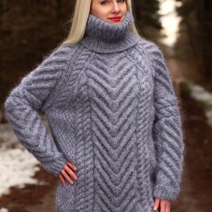 Pull Islandais Mohair Violet SuperTanya - Taille L - Tricoté Main Bulgarie - Pour Femme/homme
