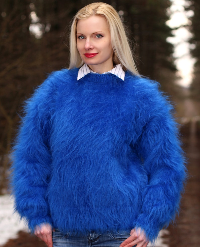 Fuzzy crewneck mohair sweater thick fluffy pullover SuperTanya | Etsy