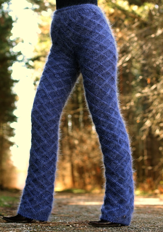 Supertanya Cable Knit Pants Handmade Thick Mohair Trousers Hand