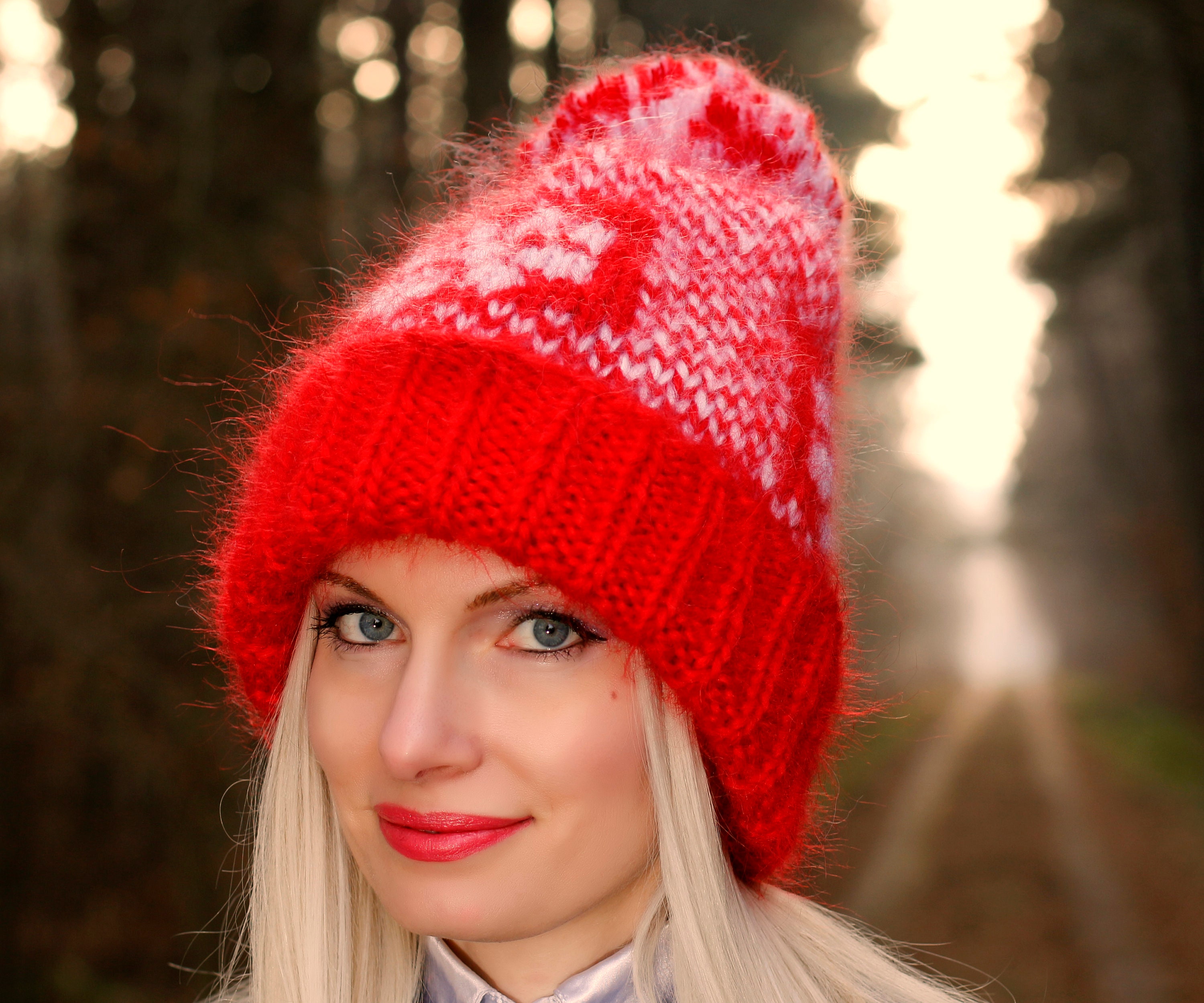 SuperTanyaノルディックスキーモヘア帽子手編みポンポンアイスランド