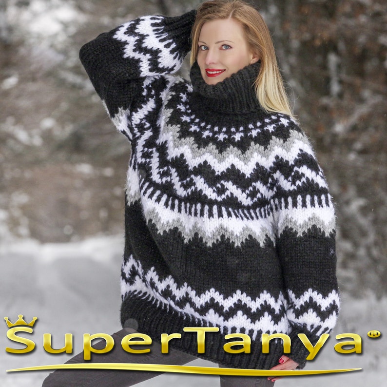 Handmade Icelandic wool sweater hand knitted thick Nordic turtleneck winter pullover by SuperTanya image 4