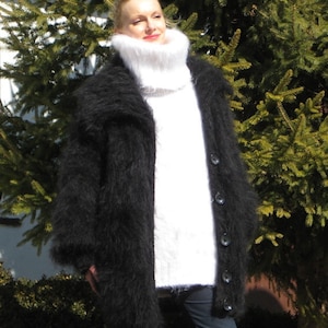 CLASSIC BLACK Hand Knitted Mohair Sweater Coat Cardigan