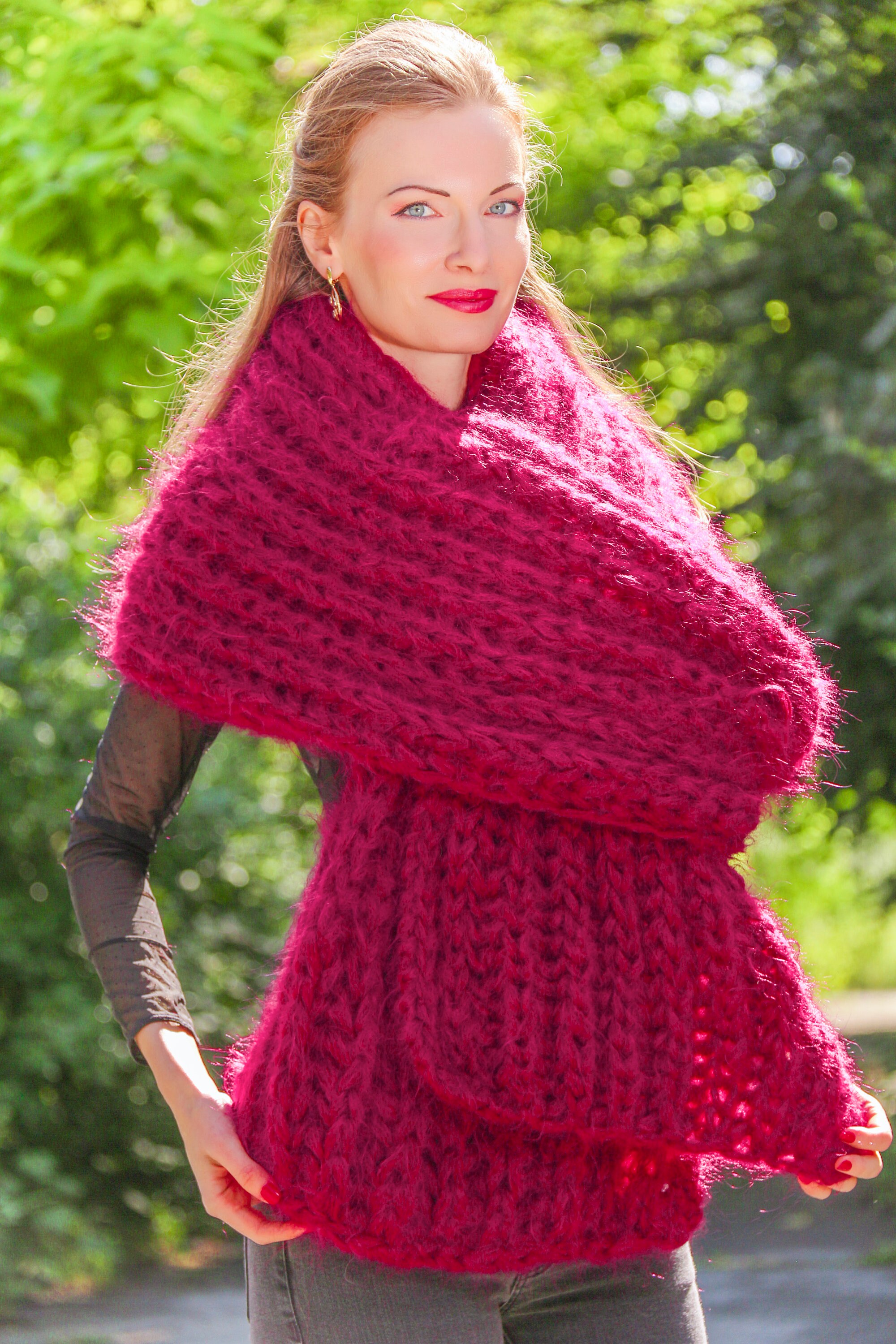Purple Extra Long Fuzzy Mohair Scarf Handmade Fuzzy Shawl