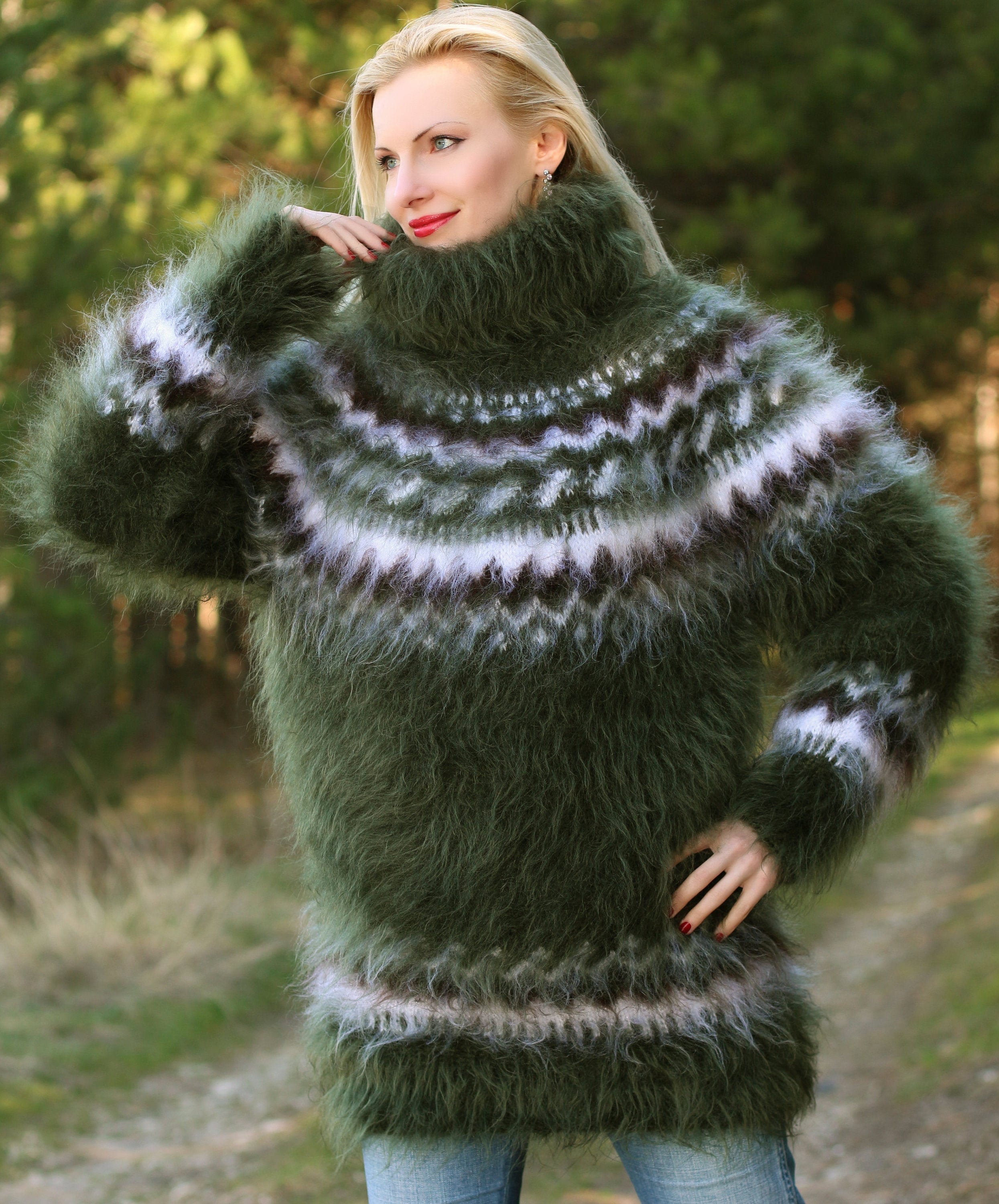 Icelandic Turtleneck Mohair Sweater Hand Knitted Fuzzy Mohair