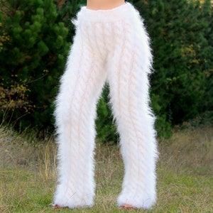 Supertanya White Mohair Pants Cable Knit Trousers Hand Knitted - Etsy