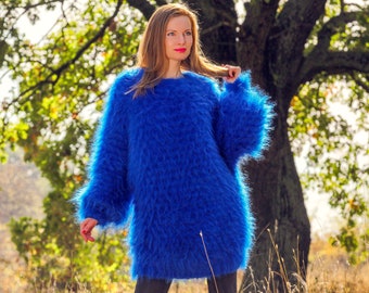 SuperTanya fuzzy blue mohair dress slouchy oversized sweater size XL XXL *** Ready to Ship ***