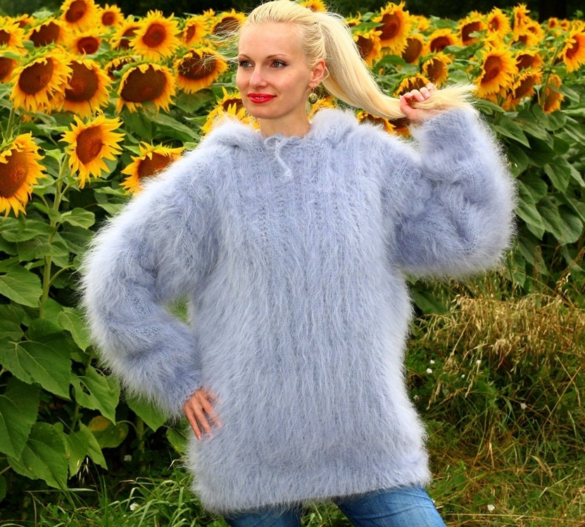 Thick Fuzzy Mohair Pullover Hand Knit Thick Sweater Hoodie Jumper
