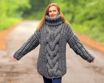 SuperTanya grey chunky wool sweater - size XL (Extra Large) - ready to ship ***3.2 KG ***