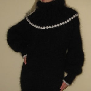 Classic Black and White Hand Knitted Mohair Sweater Dress