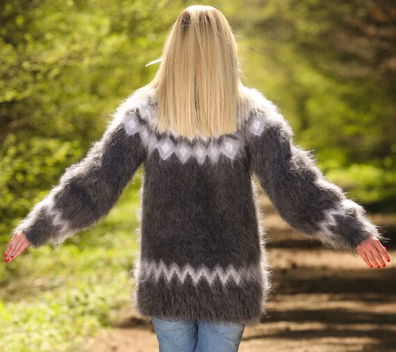 Hand Knit Icelandic Mohair Sweater - Fuzzy Nordic Pullover, Made
