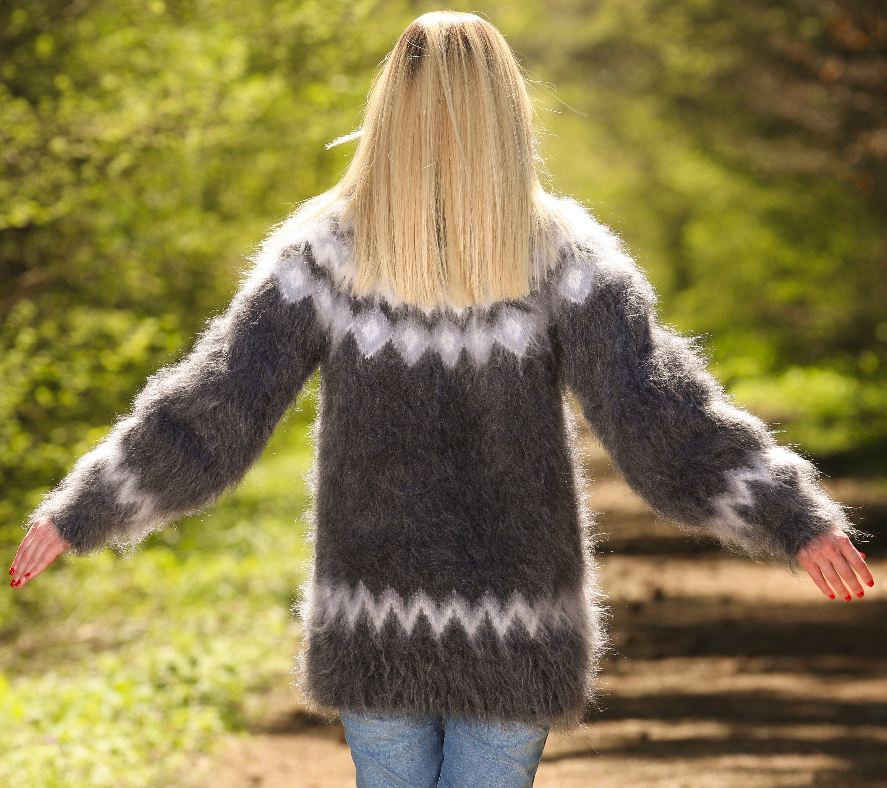 Hand Knit Icelandic Mohair Sweater - Fuzzy Nordic Pullover, Made