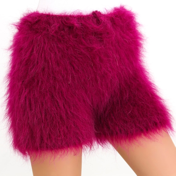 Fuzzy Purple Mohair Shorts Fluffy Short Pants by Supertanya