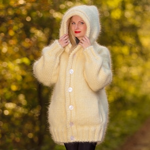 SuperTanya mega thick mohair cardigan with hood  Ready to Ship size XXL ***4.7 KG ***