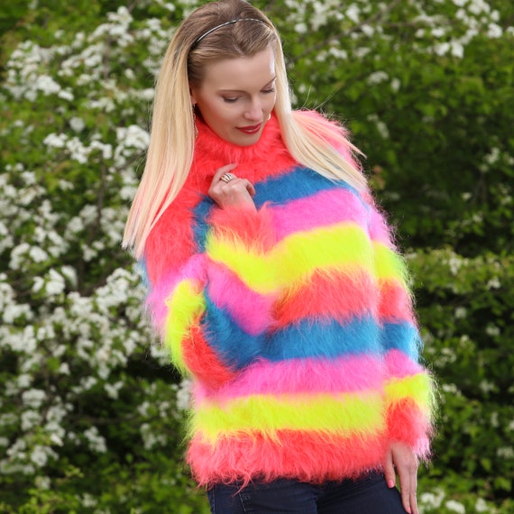 fluffy rainbow sweater