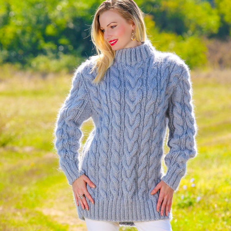 Thick Cable Knit Mohair Sweater Hand Knitted Designer Warm - Etsy