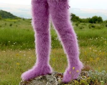 Long mohair socks fuzzy hand knit stockings thick fluffy leg warmers, made to order